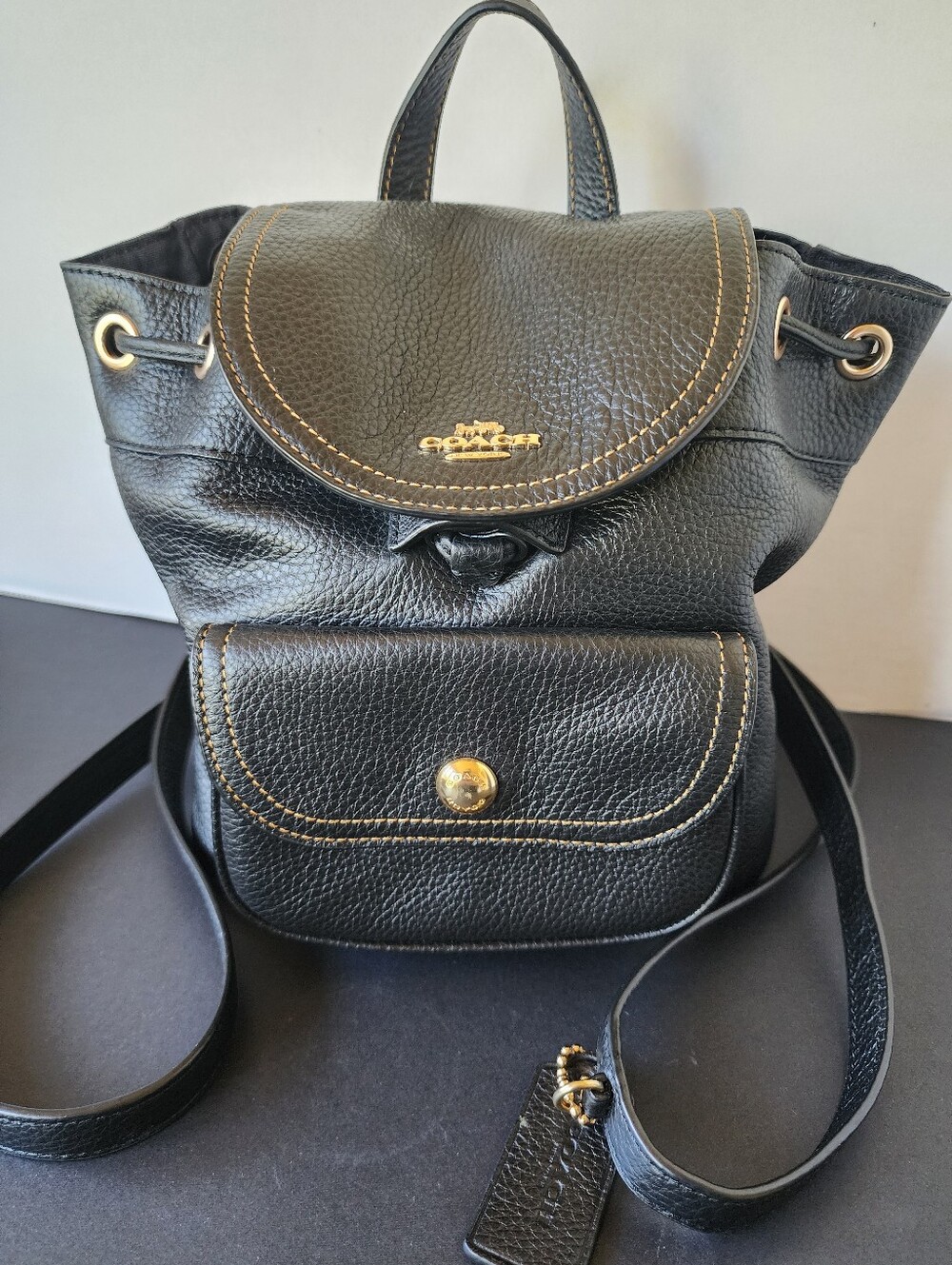 Coach Mini Pennie Black Leather Back Pack, EUC, 2021, $328 MSRP